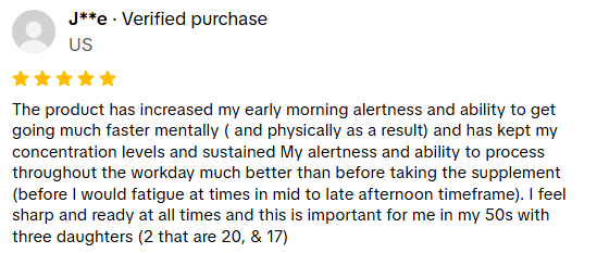 Verified Earthia purchase review about alertness and concentration